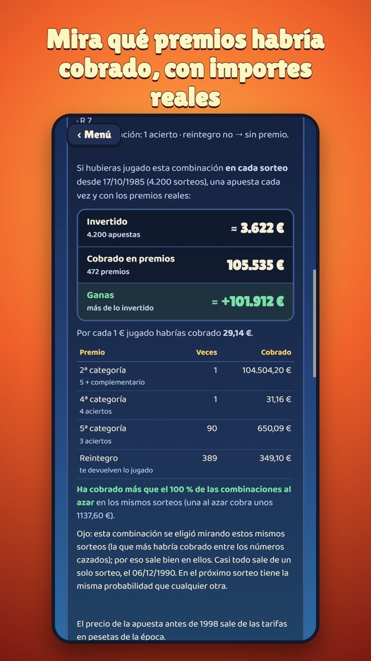 Resumen de premios: invertido, cobrado y resultado